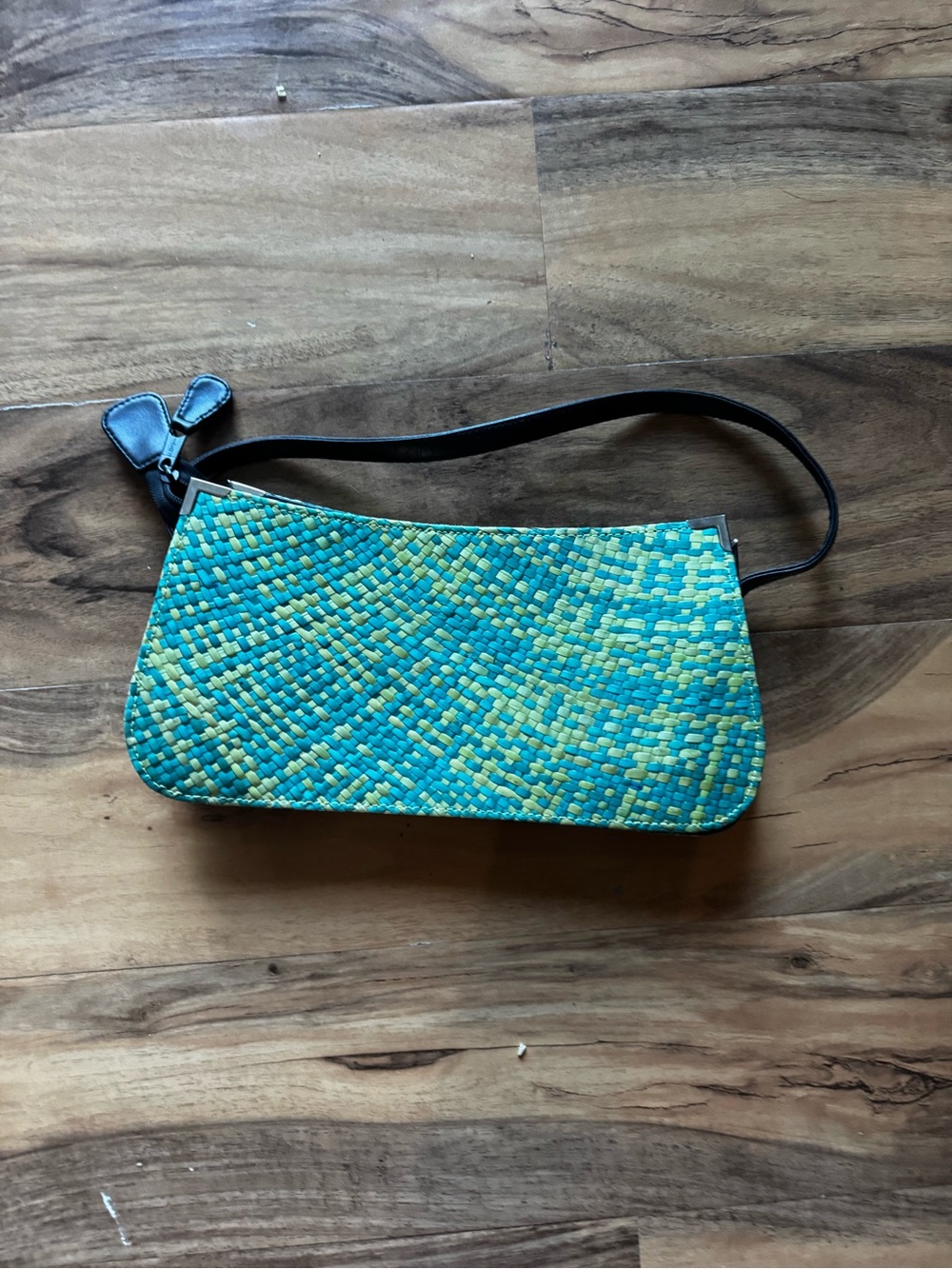 Woven Teal and Lime Shoulder Bag the sak vintage